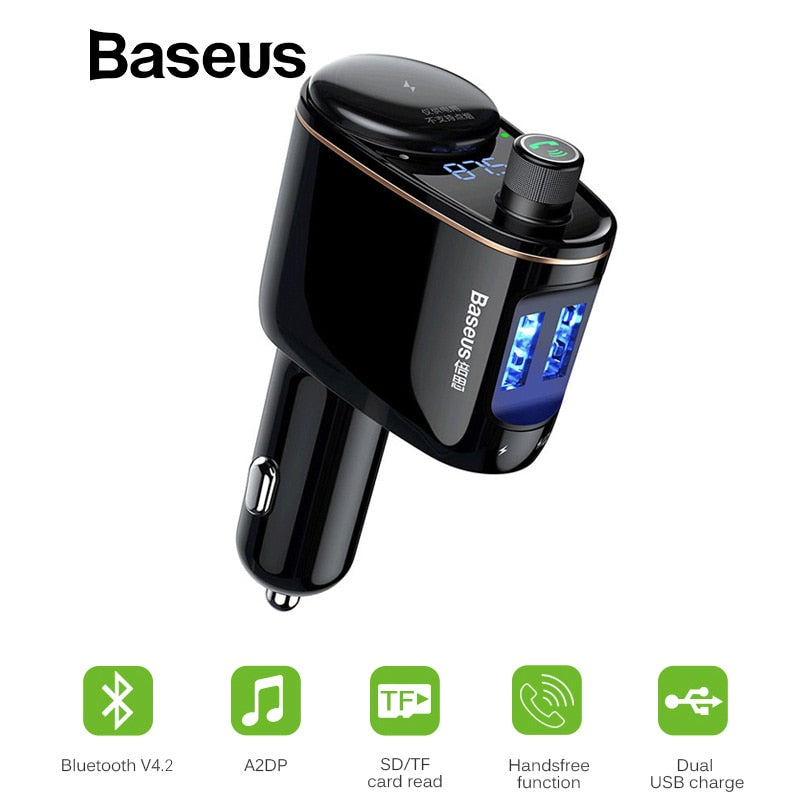 Baseus Car MP3 Audio Player Bluetooth Car Kit FM Transmitter Handsfree Calling 5V 3.4A Dual USB Car Charger Mobile Phone Charger