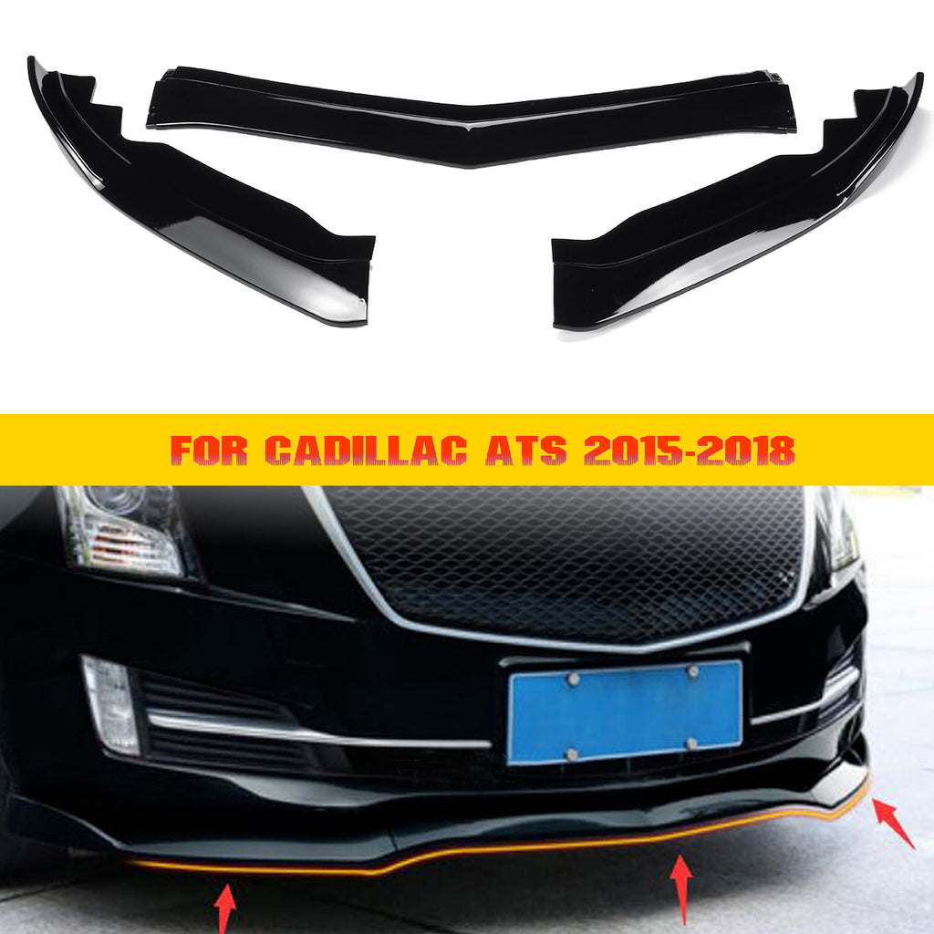 3pcs Car Front Bumper Lip for Cadillac ATS 2015-2018 Exterior Parts Car Front Bumper Lip Gloss Black Cover Trim